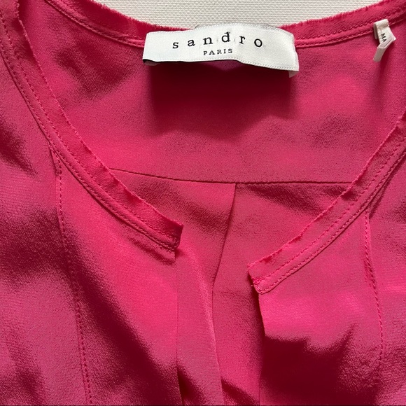 Sandro Paris Pink 100% Silk V-neck Blouse size 1/Small - Picture 2 of 6